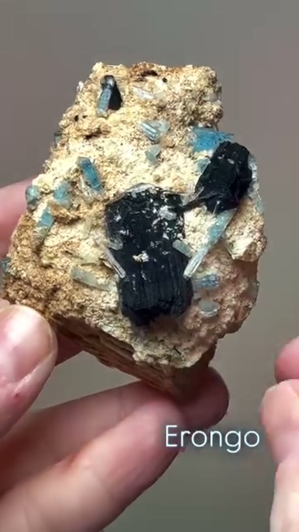 Aquamarine & Black Tourmaline on Feldspar from Erongo, Namibia