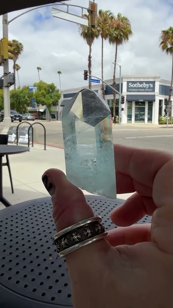 Coffee in hand, crystal in the light