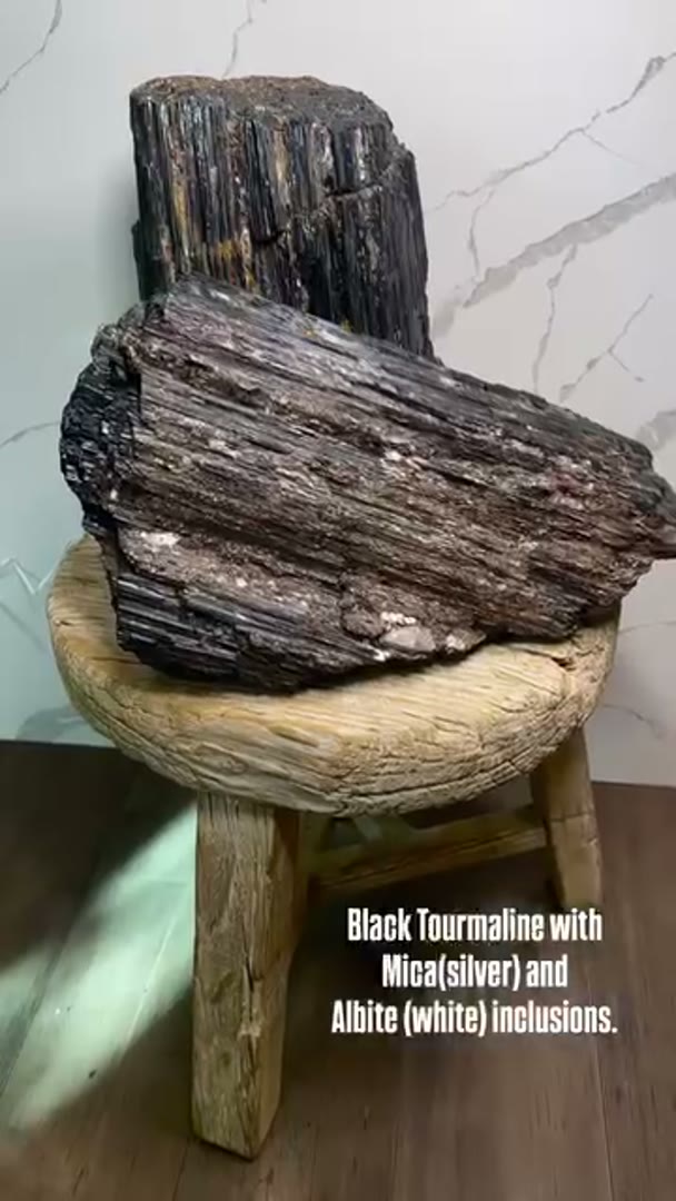 Black Tourmaline with Mica(silver) and Albite (white) inclusions