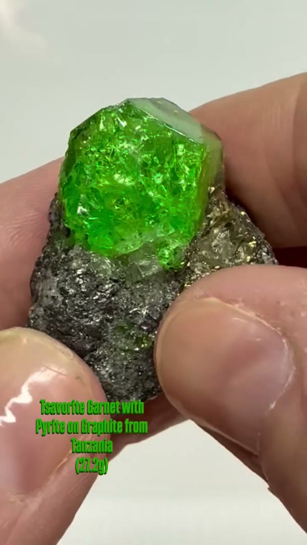 MASSIVE Tsavorite Garnet with Pyrite on Graphite from Tanzania