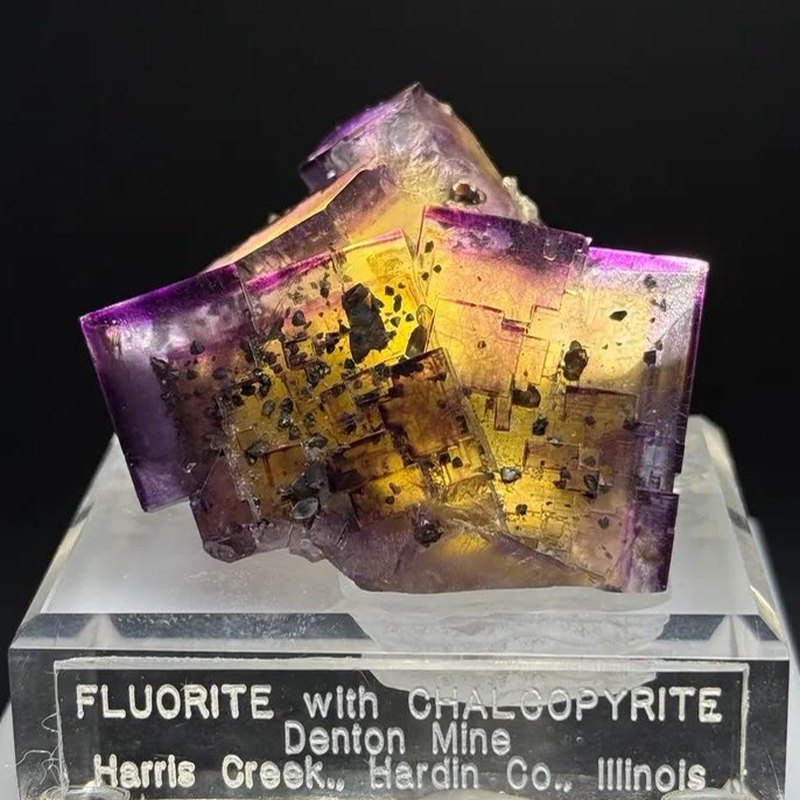 This exceptional fluorite specimen showcases vibrant yellow and deep purple…